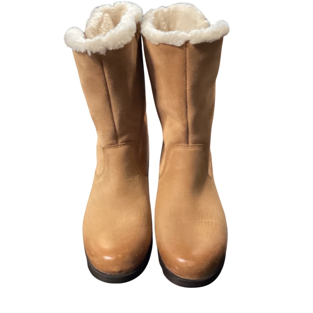 Sorel Slimpack Riding Tall Boots Tan Leather Waterproof Faux Shearling Size 7